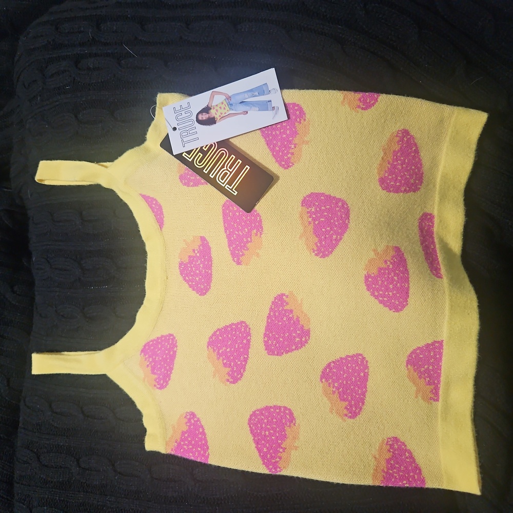 Kids Yellow Tank Top with Pink Strawberry Design